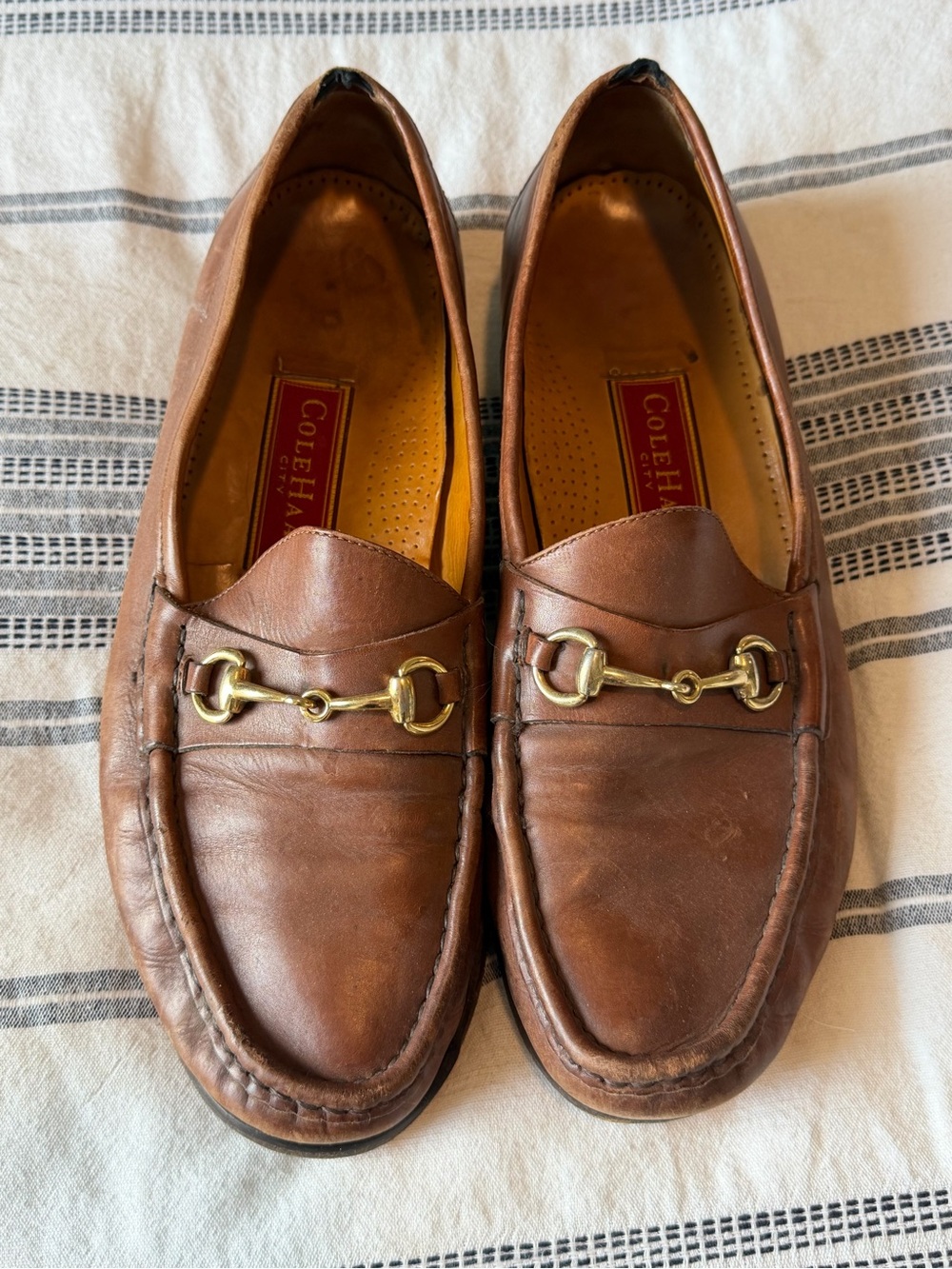 Cole Haan Brown Leather Gold Bit Loafers